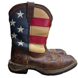 Durango American Flag Patriotic Western Boot Leather Square Toe Size 1 Children